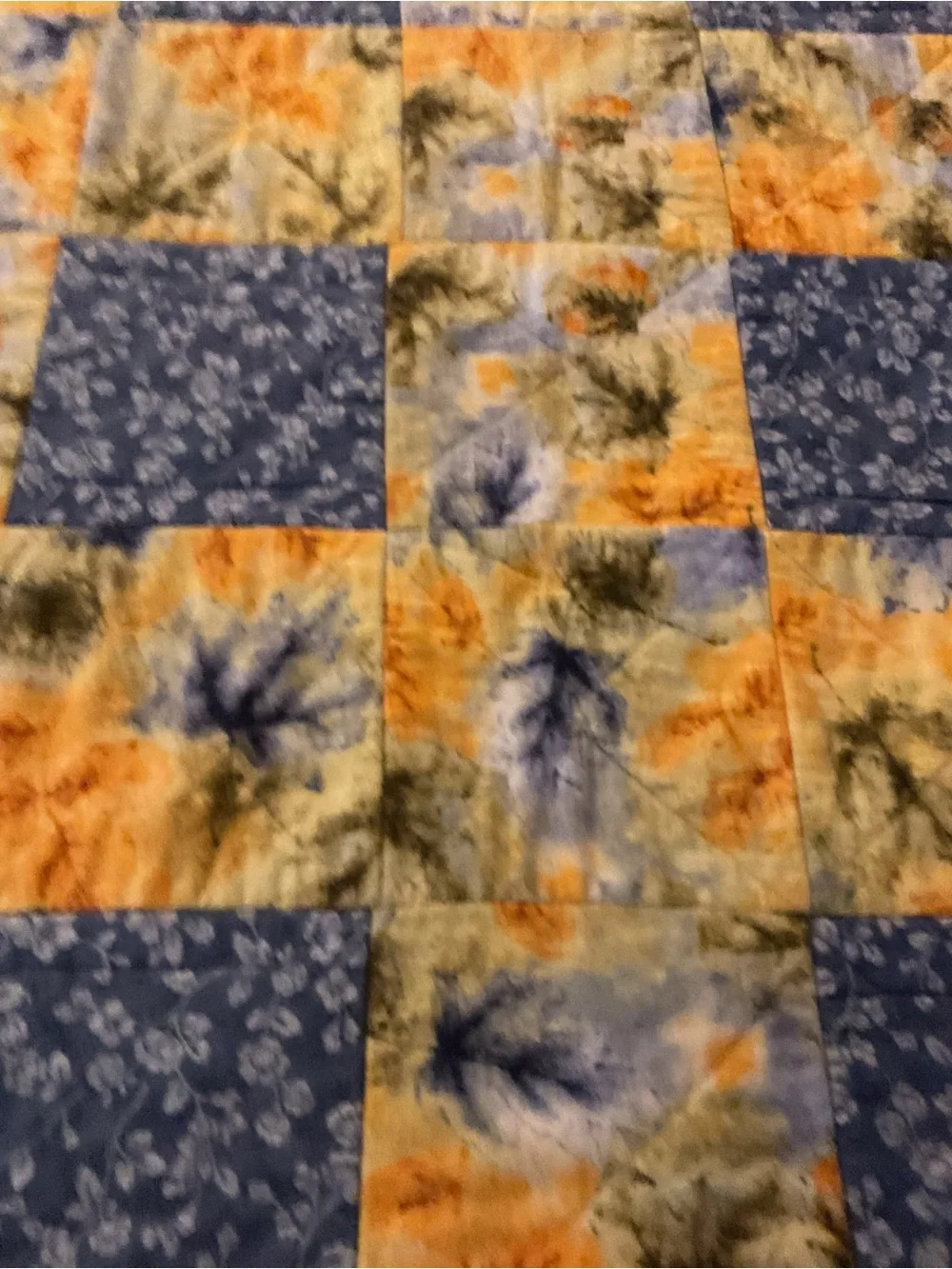 Vintage Handmade Floral Patchwork embroidered Quilt .